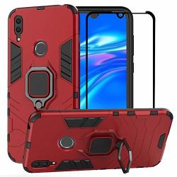 Bestalice For Huawei Y7 2019 Case Hybrid Heavy Duty Protection Shockproof Defender Kickstand Armor Case Cover Tempered Glass Screen Protector Red