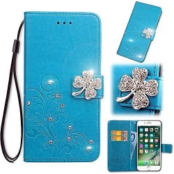Leather Wallet Case Blue For Sony Xperia XZ2 Compact Gostyle Sony Xperia XZ2 Compact Flip Case Embossed Flower Luxury Diamond Magnetic Closure Cover With