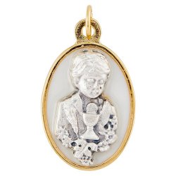 First Holy Communion Boy Medal With White Enamel - Oval gold