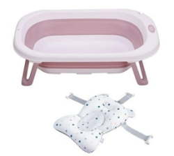 Folding Baby Bath - Tub With Thermometer And Pillow - Pink