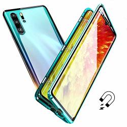 Anyos Compatible Huawei P30 Pro Case Magnetic Case Series Ultra-thin Adsorption Metal Frame With Tempered Glass Cover Built-in Screen Protector Grass Blue