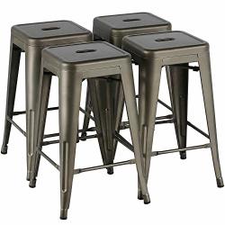 Yaheetech 24 Inches Metal Bar Stools Kitchen Counter Height Bar Stools Indoor outdoor Stool Patio Furniture Modern Stackable Barstools Dining Chair Gun Metal