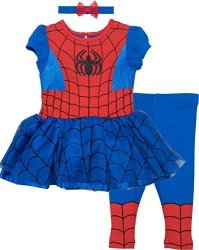 Marvel Spiderman Baby Girls' Costume Dress Leggings And Headband Set 12-18 Months