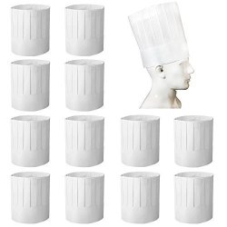 Bignc 12 Pack Disposable 9 Paper Chef Tall Hat For Food Restaurants Home Kitchen School Classes Catering Equipment Or Birthday Party White
