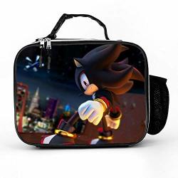Athena Carroll Printed Lunch Bags Sonic The Hedgehog Sega Shadow Tote Warmer Reusable Insulated Cooler Small Lunch Box Detachable Leather Meal Pack 8.2X10.6X3.5INCH