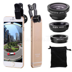 3in1 Fish Eye Wide Angle Macro Universal Clip-on Camera Lens For Iphone 6s Samsung Cell Phone