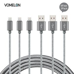 Lightning Cable 6FT-3PACK Nylon Braided Extra Long Tangle-free Cord High Speed Charger For Iphone 7 7 PLUS 6S 6 Plus SE 5S 5 Ipad Ipod Nano 7- Grey