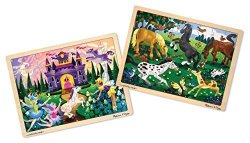 Melissa & Doug Wooden Jigsaw Puzzles Set - Fairy Princess Castle And Horses