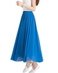 Mullsan Women Retro Vintage Double Layer Chiffon Pleat Maxi Long Skirt Dress Blue