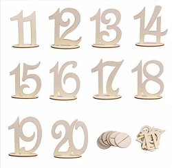 Scholmart Table Numbers 1-20 Wood Wooden Wedding Table Numbers With Holder Base For Wedding Party Home Decoration Vintage Birthday Event Banquet Anniversary Decor Catering Reception