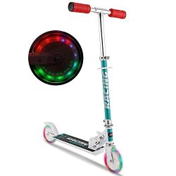 Leoneva 2 Wheel Aluminum Alloy Kick Scooter Adjustable Height Scooter With LED Light Up ABEC-7 Pu Flashing Wheels For Toddler Children Kids Boys Girls