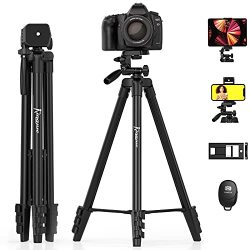 Kingjue 60" Camera Phone Tripod Stand Compatible With Canon Nikon Dslr With Universal Tablet Phone Holder Remote Shutter Bubble Level And Carry Bag Max