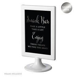 Andaz Press Framed Wedding Party Signs Metallic Silver Ink On Black 4X6-INCH Snack Bar Take A Little Take A Lot Enjoy These Treats We