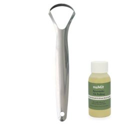 Ayurvedic Stainless Steel Tongue Cleaner Spoon & Numit Oil Pulling 50ML Kit