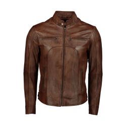 Men's Tan Waxed Brown Slim Fit Classic Leather Jacket- - S