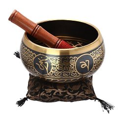 ShalinCraft Shalinindia 5.5 Inches Hand Painted Metal Tibetan Buddhist Singing Bowl Musical Instrument For Meditation With Stick And Cushion-black-om Mani Padme Hum Mantra