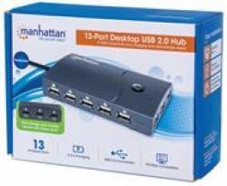 HI Manhattan Speed 13 Port Desktop USB Hub - 13 Ports USB 2.0 Ac bus Power Hub With Multiple Transaction Translator And 2.4 A Fast Charge Capable