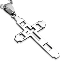 Stainless Steel Cut-out Geometric Cross Pendant - Pac251