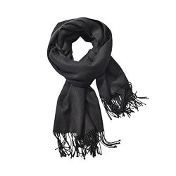 Women Cashmere Feel Blanket Scarf With Tassel Solid Color Warm Shawl Wrap Black