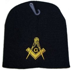 8" Black Freemason Masonic Embroidered Winter Beanie Skull Cap Toboggan Mason Hat