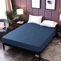 Ntbed Waterproof Mattress Protector Cover Queen Size 14 Inches Deep Pocket Polyester Bed Cover Solid Color Fitted Sheet 60"X80" Dark Blue Queen