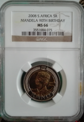 2008 Mandela 90TH Birthday R5 Ngc MS66 - Shipping