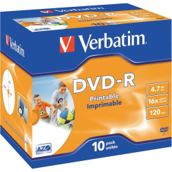 Verbatim - 47gb Dvd-r 16x - Printable Jewel Case Box Of 10