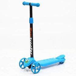 Yj-bear Cute Kids Toddler Height Scooter 3 Wheels Height Adjustable Scooter Girls boys Extra-wide Deck Pu Scooter Suitable For Children From 2 To 14 Year-old- Blue