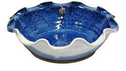 Medium Wavy Serving Bowl Hand-thrown Original Pottery Design Measures 8.5 Inches Diameter With Blue Spiral Finish