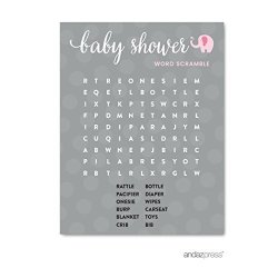 Andaz Press Girl Elephant Baby Shower Collection Word Search Game Cards Activity 20-PACK