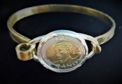 Handcrafted Sterling Silver And Brass Bracelet With Mandela Coin
