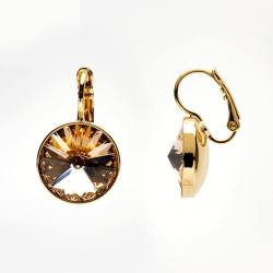 Bell A Gold & Amber Crystal Drop Earrings - Amber