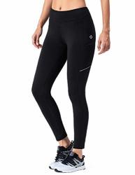 Naviskin Women's Fleece Lined Thermal Tights Running Yoga Leggings Winter Outdoor Pants Zip Pocket Black Size M