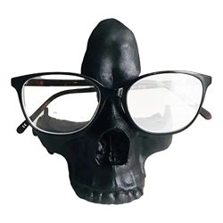 Skull Glasses Stand Holder Creative Eyeglasses Holder Resin Statue Ornament Sunglasses Spectacle Display Rack For Home Office Desk Nightstand Black