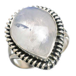 Rainbow Moonstone 925 Sterling Silver Ring Size P