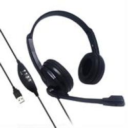 USB On Ear Stereo Headset With Microphone- Ideal For Online Learning Applications PC Gaming And Call Centres In-line Volume Control Speaker Diameter 40MM