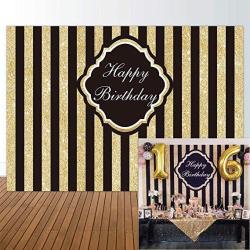 Allenjoy 8X6FT Photography Backdrops Adults Children Birthday Party Banner Black And Gold Stripes Glitter Glamour Sparkle Photo Studio Booth Background Photocall