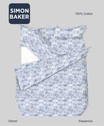 Simon Baker Kasanova Printed 100% Cotton Duvet Cover Sets - Denim Various Sizes - Denim Three Quarter 150CM X 200CM +1 Pillowcase 45CM X 70CM