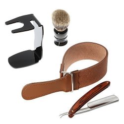 Anself 4 In 1 Man's Shaving Razor Set Shaving Brush+ Straight Razor + Brush Stand + Leather Strop Strap Razor Tools Kit