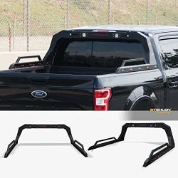 Textured Black Stehlen 746756413380 Universal Adjustable Truck Bed Chase Rack Roll Bar with Side Rails Handle & 3rd Third Brake Light & 2x LED Work Lamps Bars & 14x Amber Side Marker