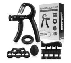Hand Grip Strengthener Workout Kit 5 Pack Forearm Grip Strength Trainer Adjustable Finger Exerciser Finger Stretcher Grip Ring & Stress Relief Ball For Athletes