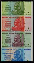 Zimbabwe Set 10 20 50 100 Trillion Dollars - Unc - Aa Prefix - Hyperinflation Banknotes Money