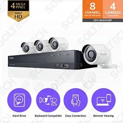 Samsung Wisenet SDH-B84040BF 8 Channel 4 Mp Super HD Dvr Video Security System 4 Weather Resistant Bullet Camera SDC-89440BC With 1TB Hard Drive