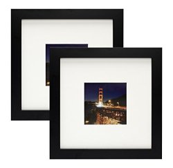 Frametory Set Of 2 Black Square Instagram Photo Frame -8X8 Table-top 4X4 Matted - Wide Molding - Built In Hanging Features 8X8 Set Of 2 Black