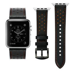 38MM Leather Band With Holes For Apple Watch - Black & Orange