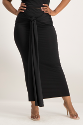 Savannah Wrap Tie Detail Skirt - Black - L