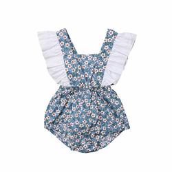 Wassery Newborn Infant Baby Girls Floral Print One Piece Romper Ruffle Sleeveless Jumpsuit Blue 80 6-12 M