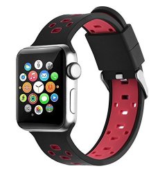 Rockvee Apple Watch Band 38MM Soft Silicone Sport Replacement Bands For Apple Watch Series 3 Series 2 Series 1 Nike+ Sport Apple Watch Edition 1-PACK Black&red 38MM