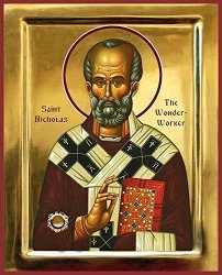 St. Nicholas The Wonderworker In English Free Priority Shipping Burnished Gold Color Mounted Icon Print