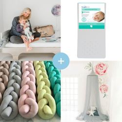 Lia Bundle 3 - Lia Toddler Bed + Mattress + Braided Cot Bumper + Hanging Tent - Lavender Pastel Pink